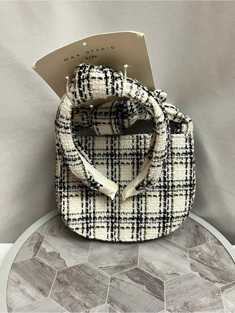 Max Studio Kids Black White Tweed Purse & Matching Headband Set NWT